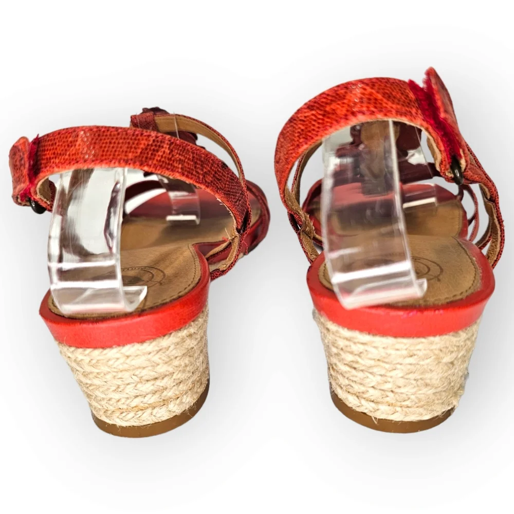 Nurture Red Leather Espadrille Wedge Sandal With Floral Accents Size 11 M